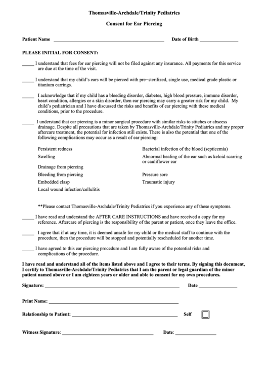 Consent For Ear Piercing Printable Pdf Download