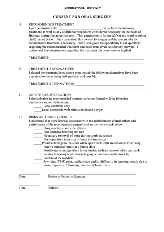 Consent For Oral Surgery Printable Pdf Download