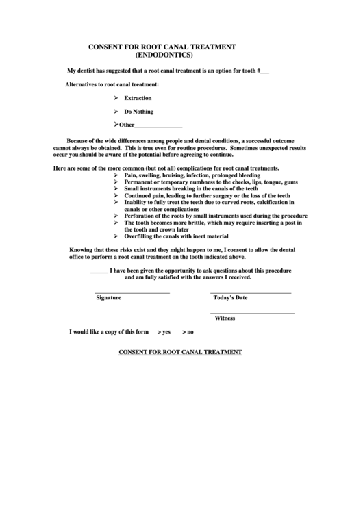 Consent For Root Canal Treatment Endodontics Printable Pdf Download