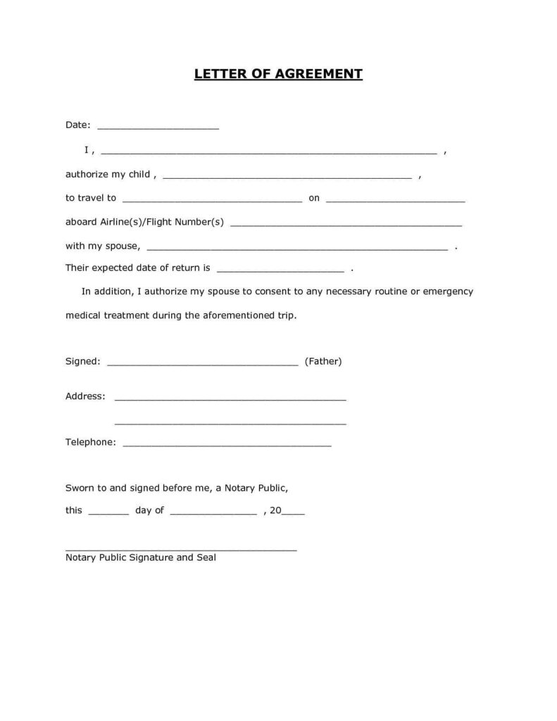 Consent Form Sample Letter Of Consent To Travel Without Parents US 