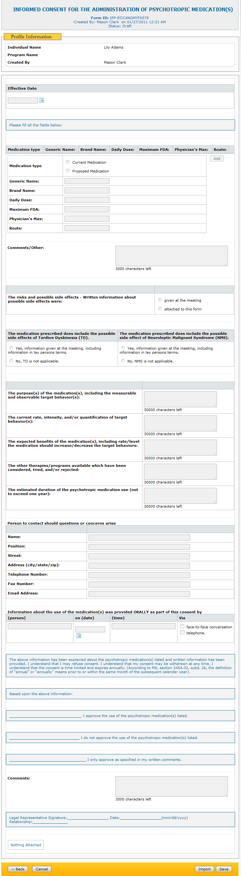 Custom Form INFORMED CONSENT FOR THE ADMINISTRATION OF PSYCHOTROPIC