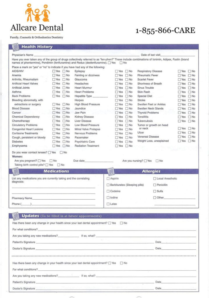 Dental Medical History Form Template Awesome Medical History Form For 