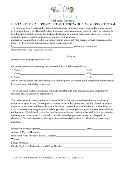 Dental medical Treatment Authorization And Consent Form Printable Pdf 