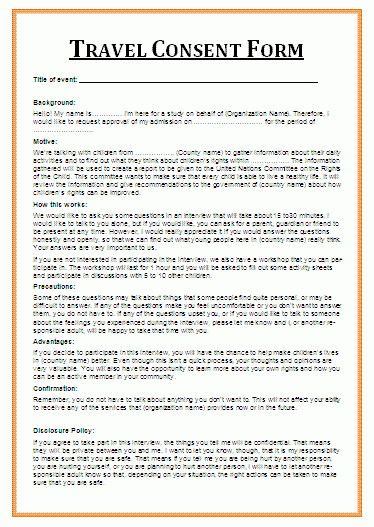 Domestic Travel Consent Form Free Word Templates