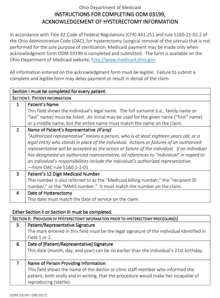 Download Instructions For Form ODM03199 Acknowledgment Of Hysterectomy 