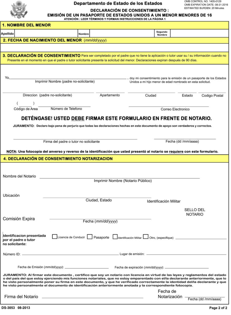 Ds 3053 Consent Form 30 53 Espa ol Ds 3053 Passport Form Passport 