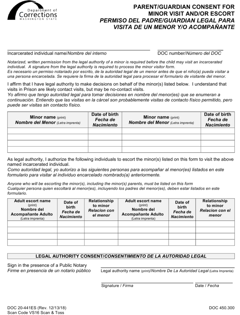 Form DOC20 441ES Download Printable PDF Or Fill Online Parent Guardian 