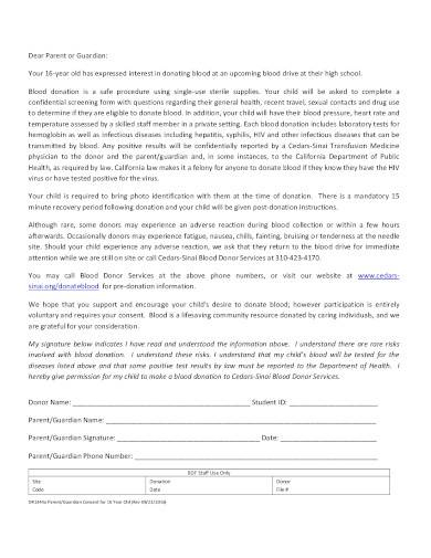 FREE 10 Blood Donor Parent Guardian Consent Form Samples Templates 