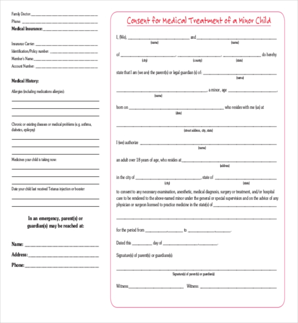 FREE 10 Sample Child Medical Consent Forms In PDF Excel Word