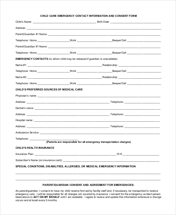 FREE 10 Sample Daycare Forms In PDF MS Word