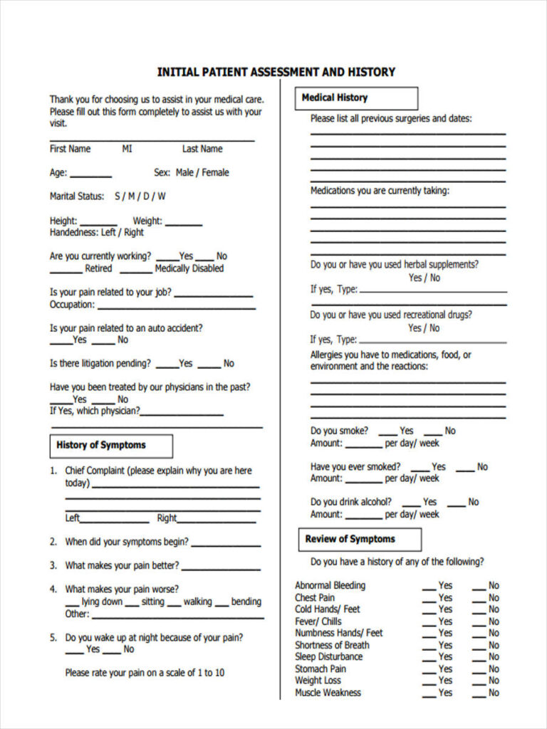 FREE 10 Sample Initial Assessment Forms In PDF Excel Ms Word