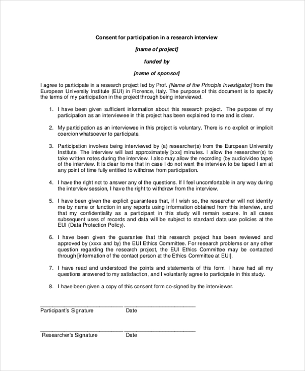 FREE 10 Sample Interview Consent Forms In PDF MS Word