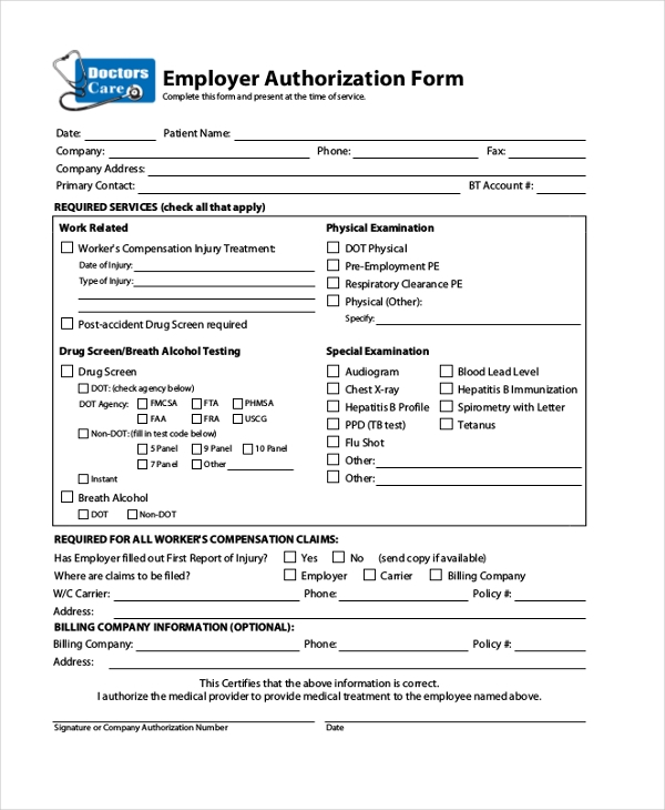 FREE 10 Sample Medical Authorization Forms In PDF MS Word Excel