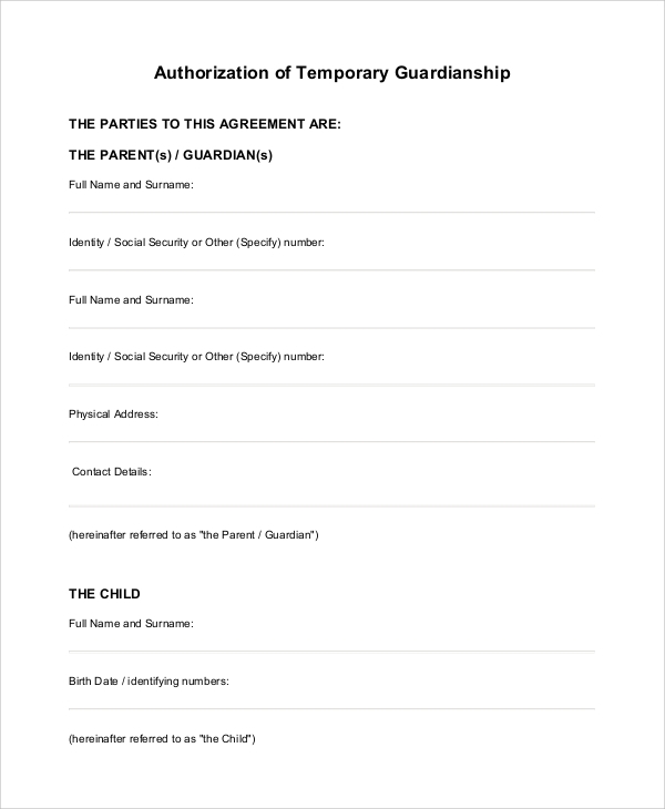 FREE 10 Sample Temporary Guardianship Forms In PDF