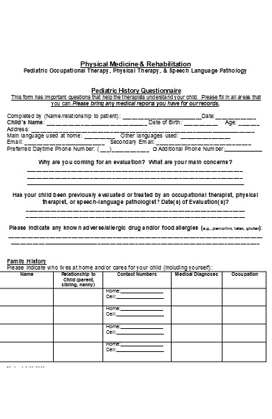 FREE 11 Pediatric Intake Forms In PDF MS Word