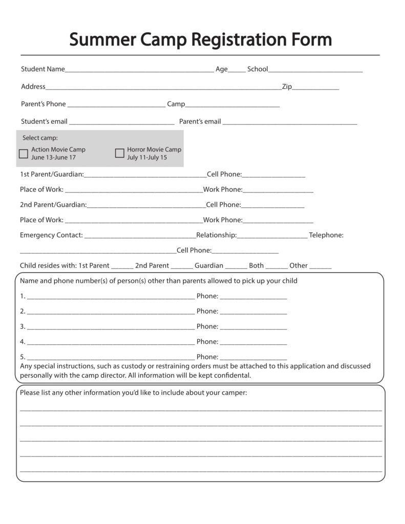 FREE 11 Printable Summer Camp Registration Forms In PDF MS Word