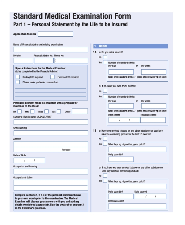 FREE 11 Sample Medical Examination Forms In PDF Excel Word