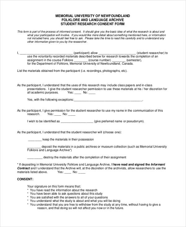 FREE 11 Sample Student Consent Forms In PDF Word