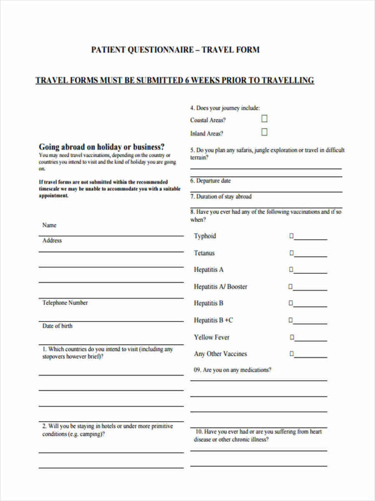 FREE 11 Travel Questionnaire Forms In PDF Excel Ms Word