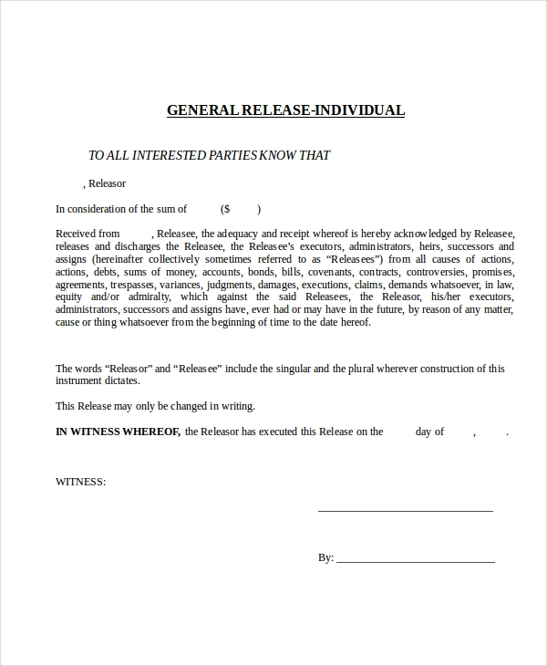 FREE 12 Sample General Release Forms In PDF MS Word Excel