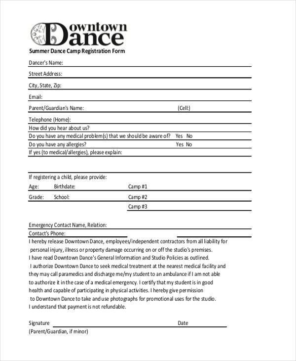 FREE 12 Sample Summer Camp Registration Forms In PDF Excel Word