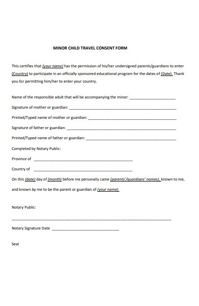 FREE 30 Sample Travel Consent Forms In PDF Ms Word