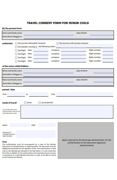 FREE 30 Sample Travel Consent Forms In PDF Ms Word