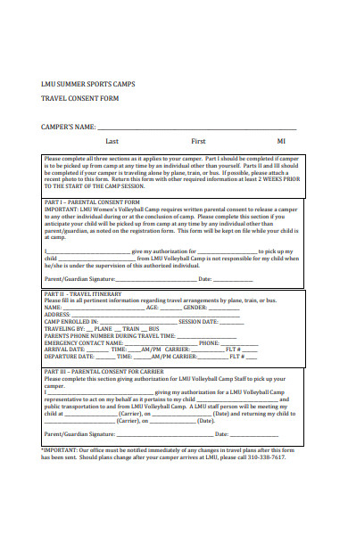 FREE 30 Sample Travel Consent Forms In PDF Ms Word