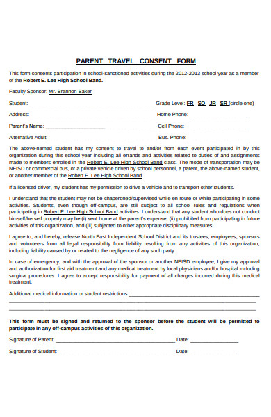 FREE 30 Sample Travel Consent Forms In PDF Ms Word