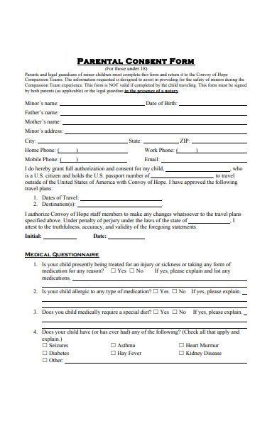 FREE 30 Sample Travel Consent Forms In PDF Ms Word