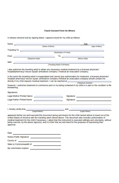 FREE 30 Sample Travel Consent Forms In PDF Ms Word