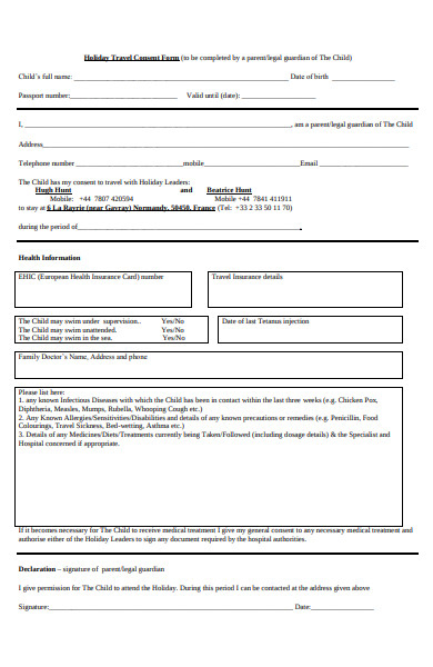 FREE 30 Sample Travel Consent Forms In PDF Ms Word