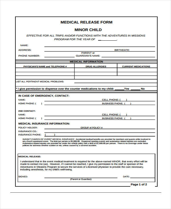 FREE 32 Medical Release Forms In PDF Excel MS Word