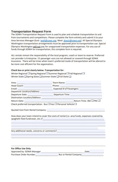 FREE 32 Transportation Request Forms In PDF MS Word Excel