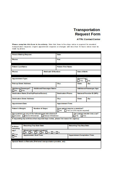 FREE 32 Transportation Request Forms In PDF MS Word Excel