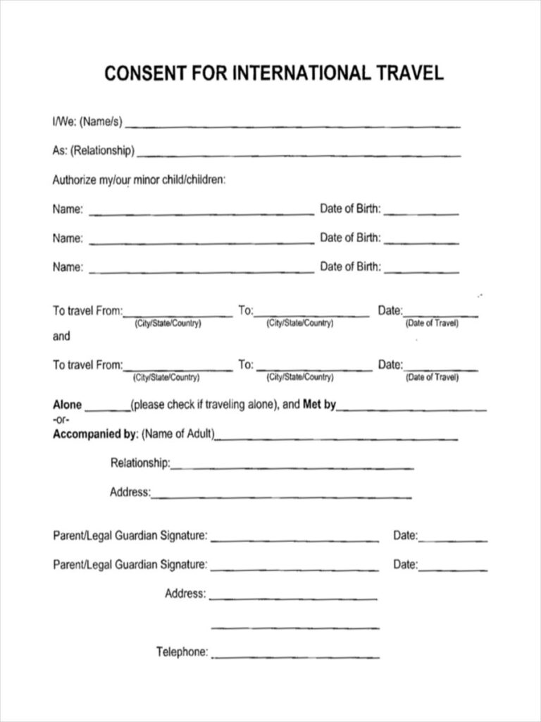 FREE 5 Child Travel Consent Forms In PDF