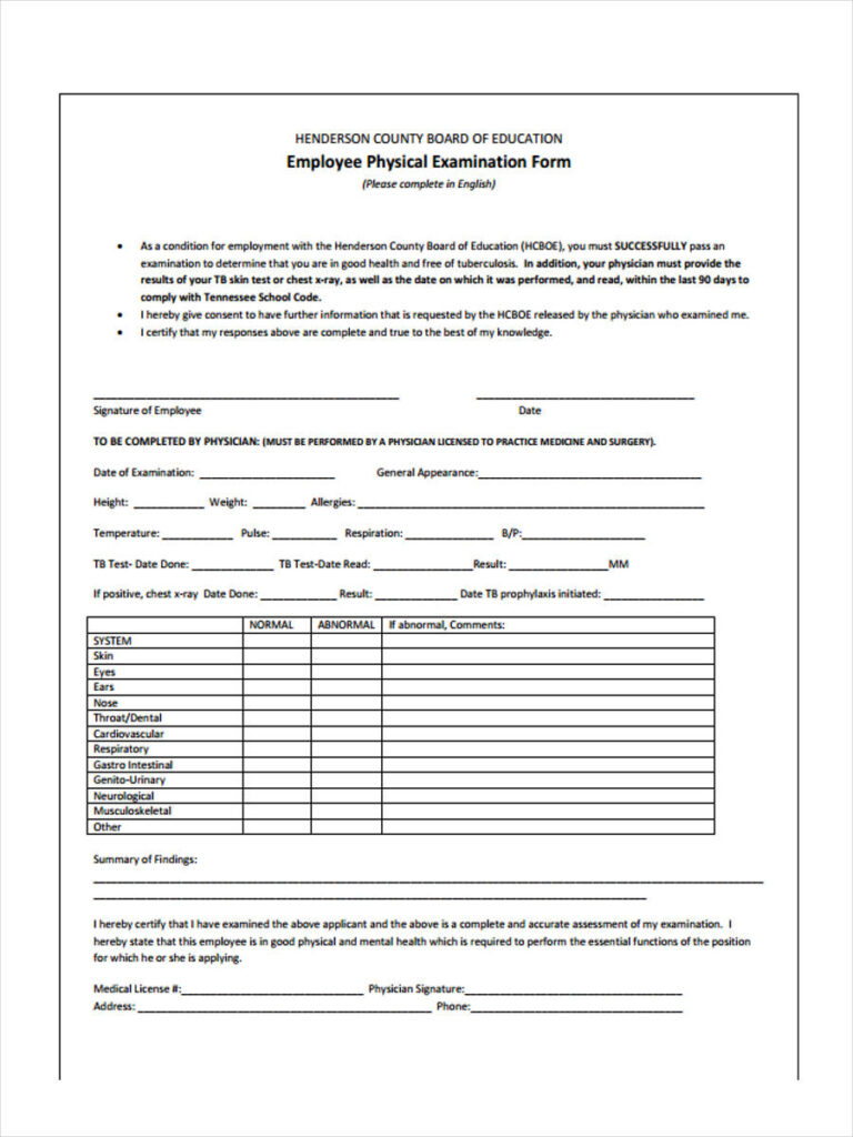 FREE 5 Employment Physical Forms In PDF