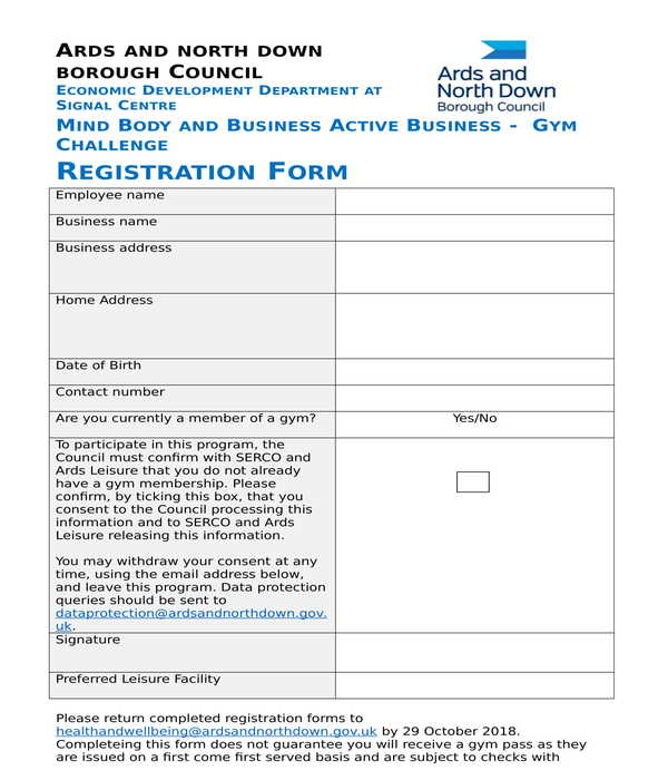 FREE 6 Gym Registration Forms In PDF MS Word