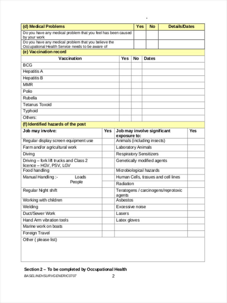 FREE 6 Health Surveillance Forms In PDF