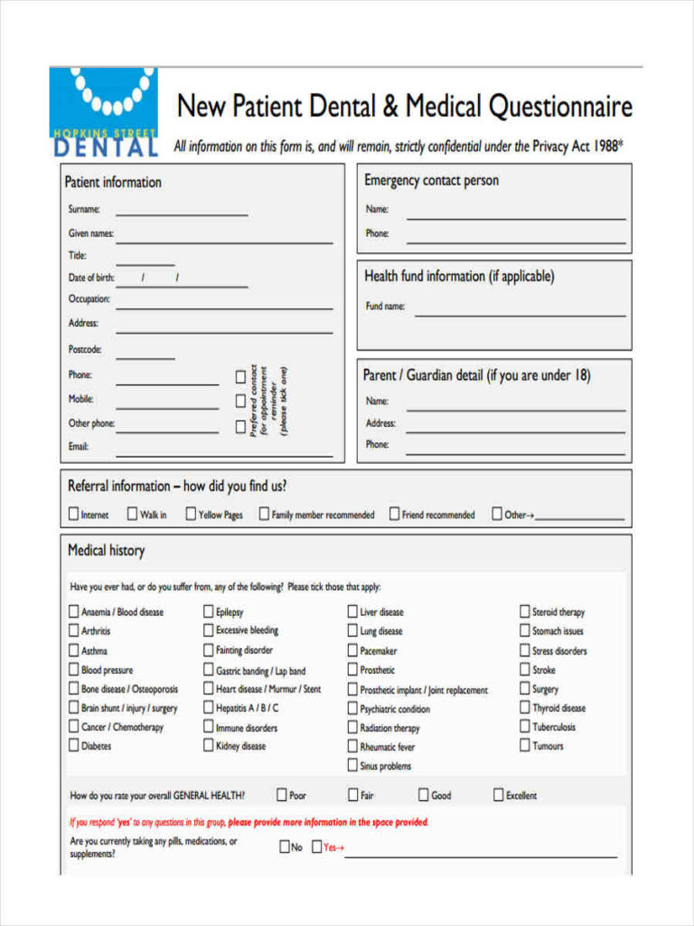 FREE 6 Medical Questionnaire Forms In PDF Ms Word