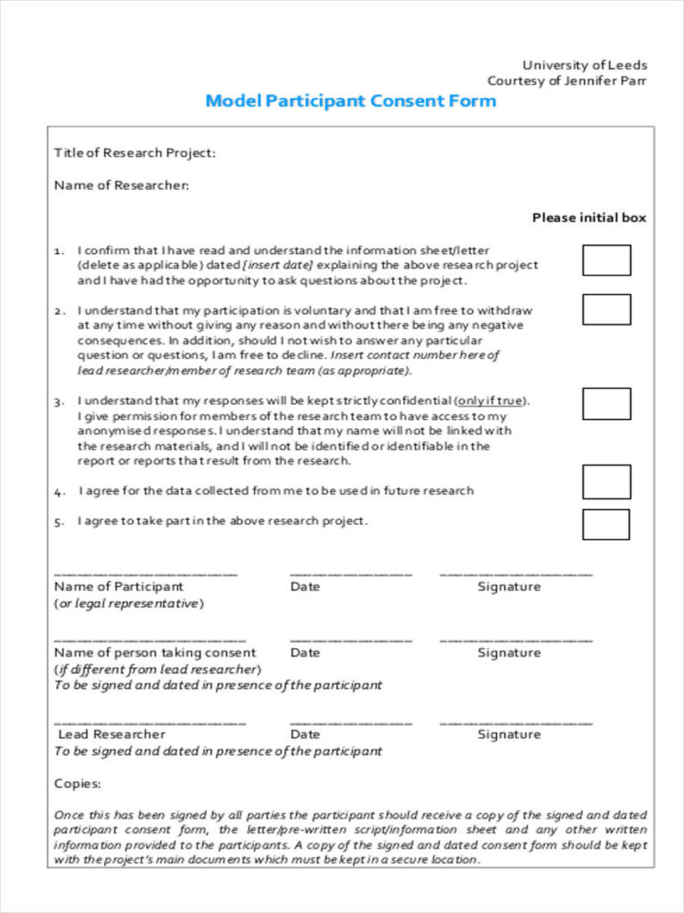 FREE 7 Participant Consent Forms In MS Word PDF