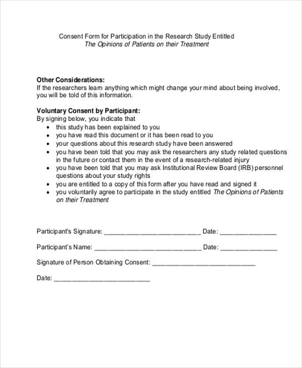 FREE 7 Participant Consent Forms In MS Word PDF