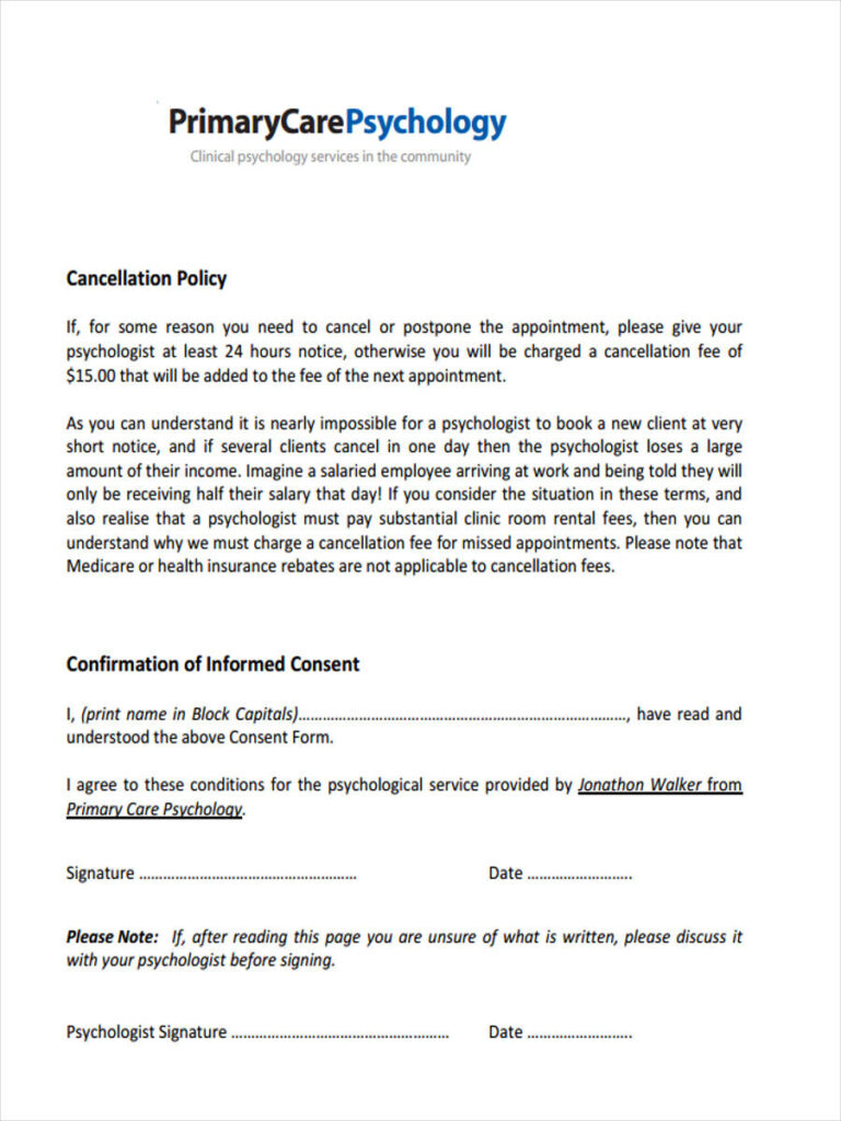 FREE 7 Psychology Consent Forms In PDF