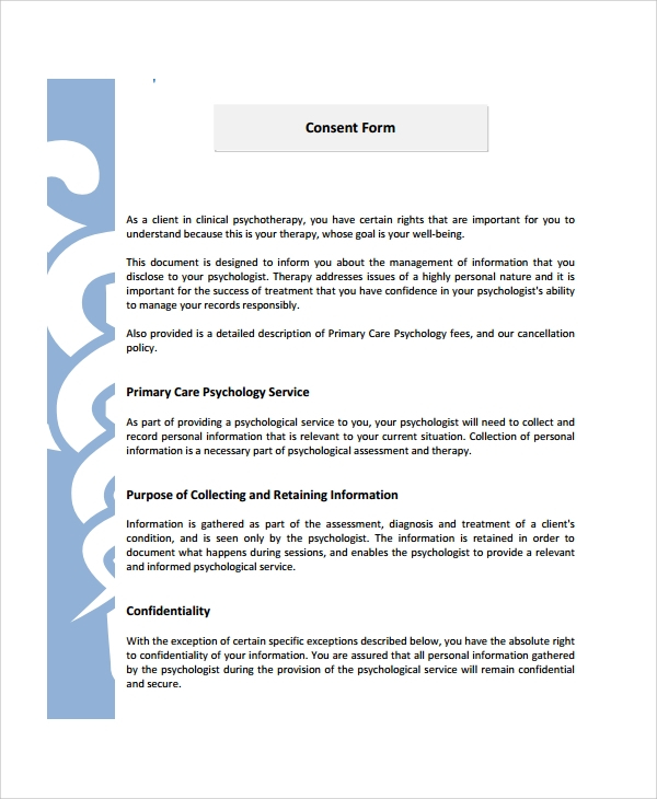 FREE 7 Sample Psychology Consent Forms In PDF MS Word