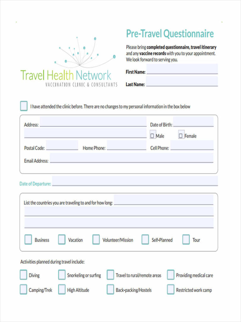 FREE 7 Travel Questionnaire Forms In PDF Ms Word