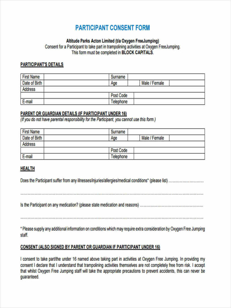 FREE 8 Participant Consent Forms In PDF MS Word