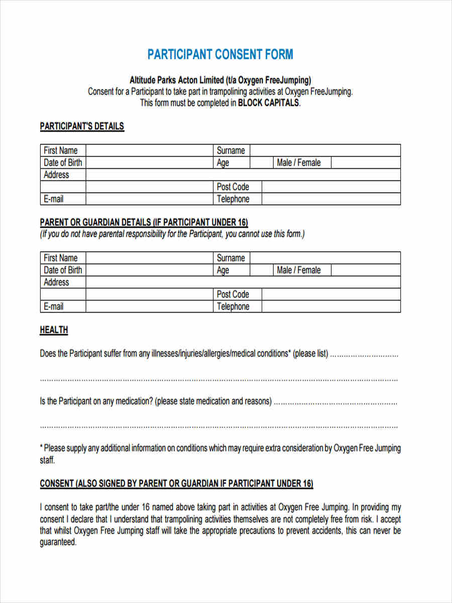 FREE 8 Participant Consent Forms In PDF MS Word