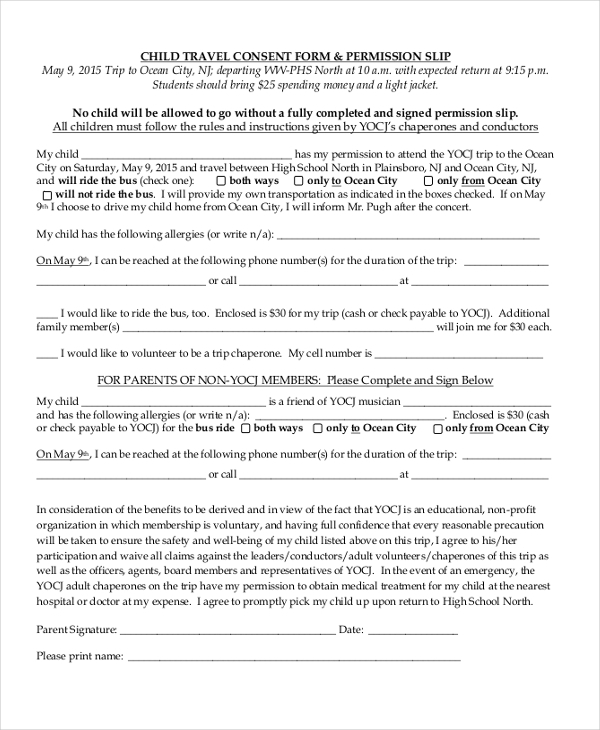 FREE 8 Sample Child Travel Consent Forms In PDF MS Word