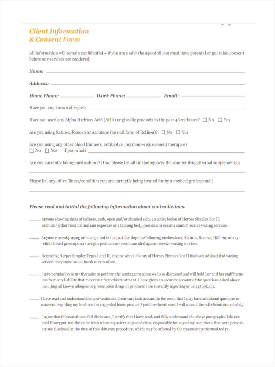 FREE 8 Sample Client Consent Forms In MS Word PDF