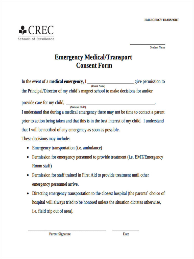 FREE 8 Sample Emergency Consent Forms In PDF Ms Word